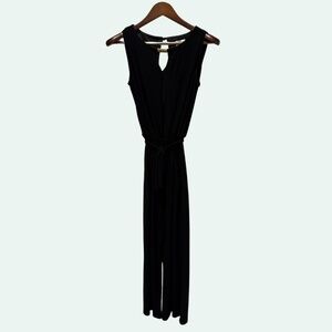 Emma & Michele Black Jumpsuit Sleeveless WideLeg Palazzo Gold Neck Detail Size S